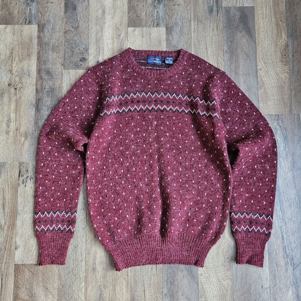 Vintage 80s High Velocity Knit Sweater M Red Fair Isle Grandpacore Gorpcore